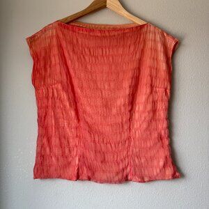 Vintage 50s 60s Coral Peach Ruched Sleeveless Shell Top Plus Size 0X/1X